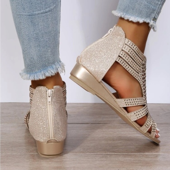 Emery rosé rhinestones decor hollow out wedges sandals - Picture 4 of 5